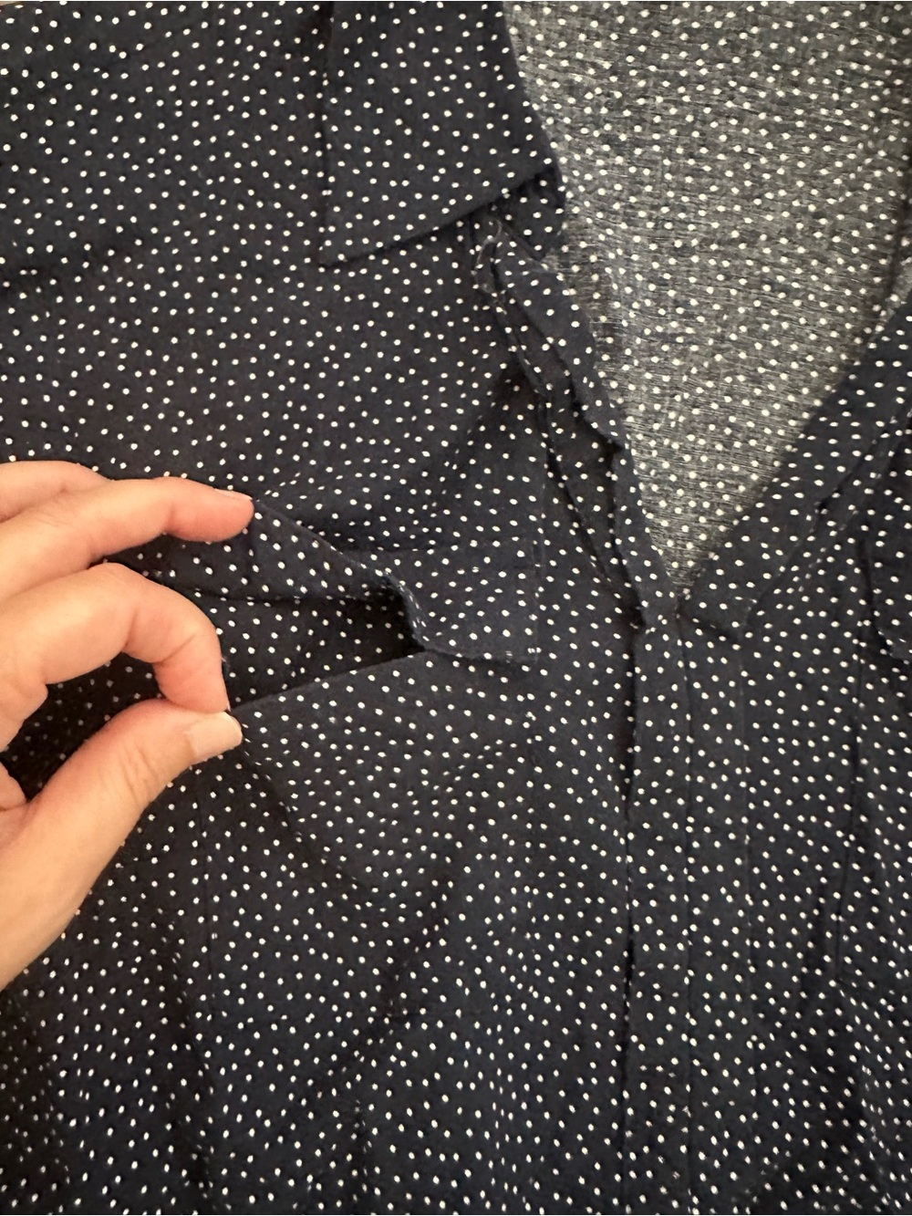 Spense Women’s Navy Blue Microdot Long Sleeve Button-Down Shirt - Picture 4 of 8